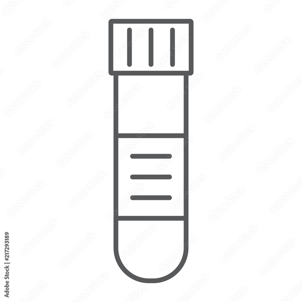 Blood test tube thin line icon, medical and equipment, laboratory sign, vector graphics, a linear pattern on a white background, eps 10. Blood test tube thin line icon, medical and equipment, laboratory sign, vector graphics, a linear pattern on a white background, eps 10.