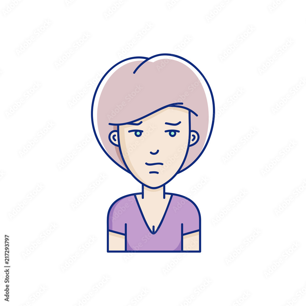 Vector character illustration of woman face in cartoon linear Vector character illustration of woman face in cartoon linear