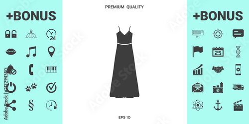 Long Dress, Evening dress or sundress with belt , the silhouette. Menu item in the web design