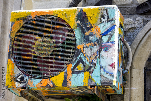 Urban designed air conditioner in the street