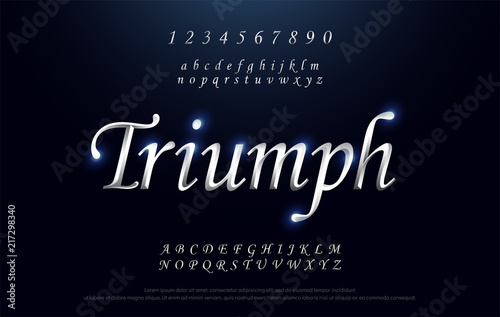 Elegant silver Colored Metal Chrome alphabet font. Triumph Typography classic style serif font set. vector illustration