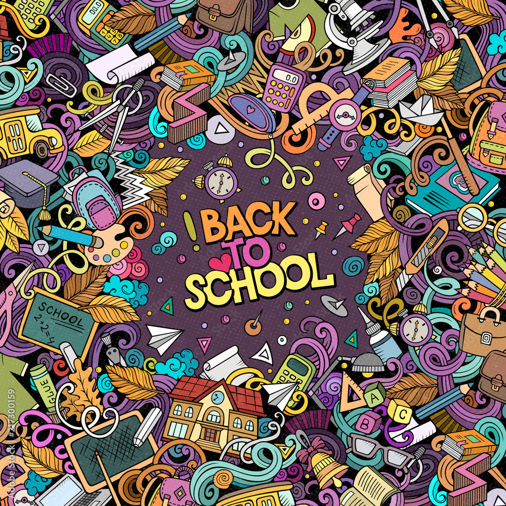 Fototapeta premium Cartoon vector doodles Back to school frame
