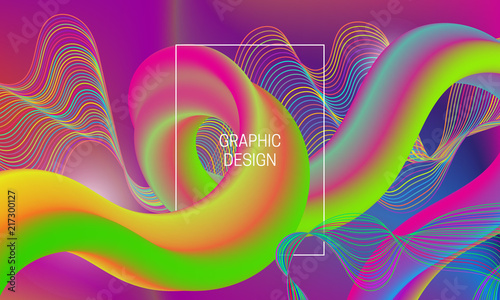 Vector vibrant design background with liquid flow shape and chaotic guilloche elements.