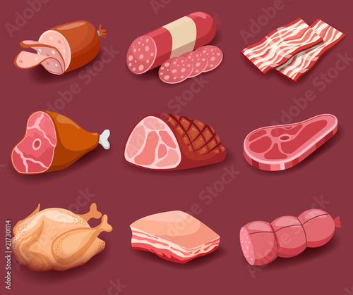 Meat icon set vector Fresh meat icons set.