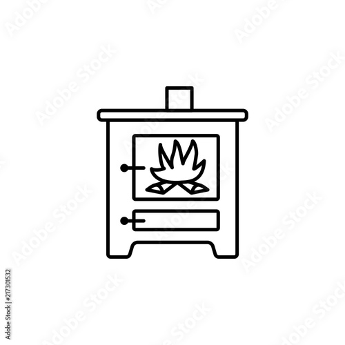 Vector illustration of wood stove. Line icon of modern furnace. Heating appliance for home.