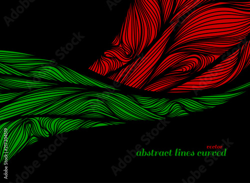 Abstract green and red lines art pattern vector wallpaper on a black backgrounds