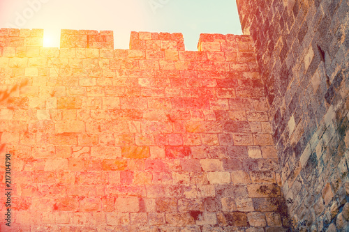 Ancient wall in old city Jerusalem