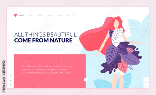 Web page design template for beauty, spa, wellness, natural products, cosmetics, body care, healthy life. Modern flat design vector illustration concept for website and mobile website development. 