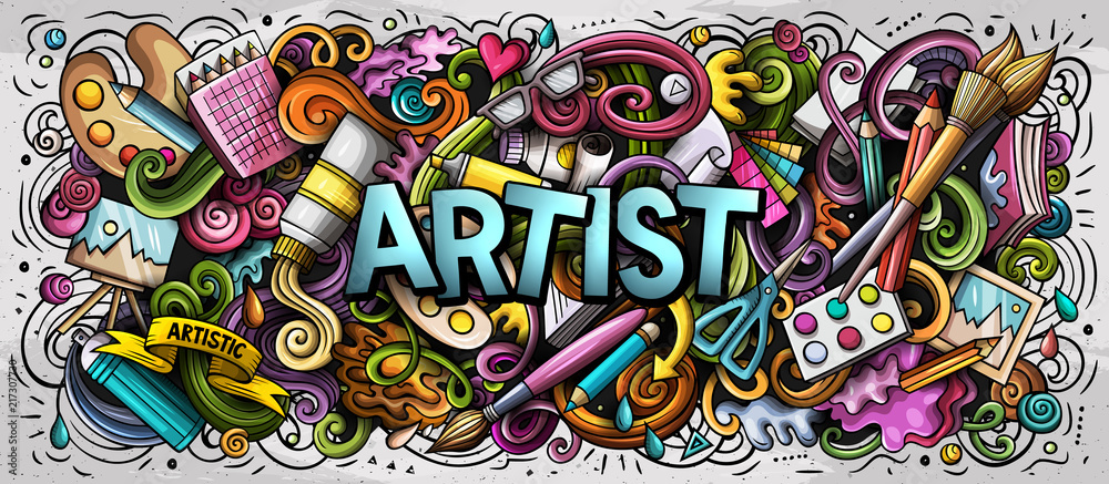Fototapeta premium Cartoon cute doodles Artist word