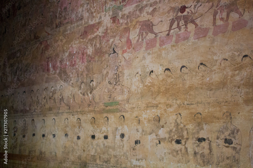 Obraz premium Ruined Buddha story painting on the wall