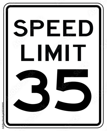 Panneau routier américain aux Etats Unis d'Amérique : limite de vitesse à 35 mp/h