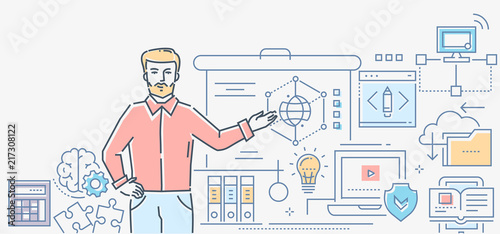 Informatics lesson - colorful line design style illustration