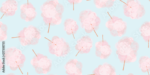 Pink sweet cotton wool on a stick. Airy sweets. Sugar flavor. Cotton candy, like a pink tree.
 photo