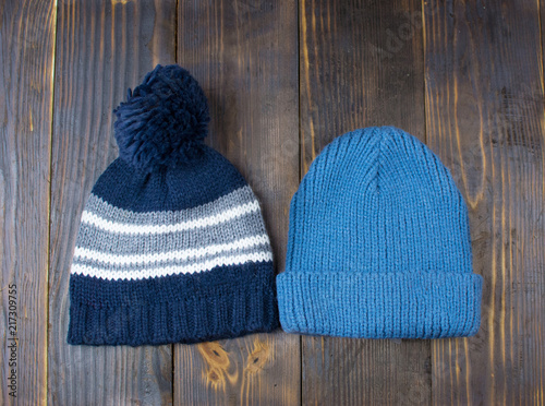 Two hats for a boy with a pompon and without photo