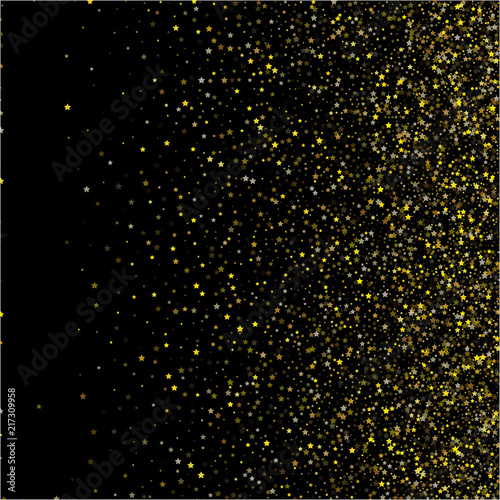 Gold Stars Confetti Cool Christmas Festive Vector Background. Bright Sparkles New Year Birthday Party Frame. Magic Ads Sale Banner Falling Down Gold Stars Pattern. Nice Premium Glitter Holiday Garland