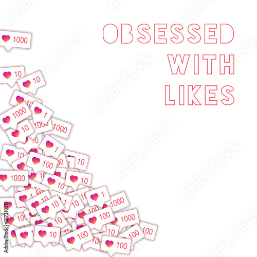 Social media icons. Obsessed with likes concept. Falling gradient like counter. Trending bottom left