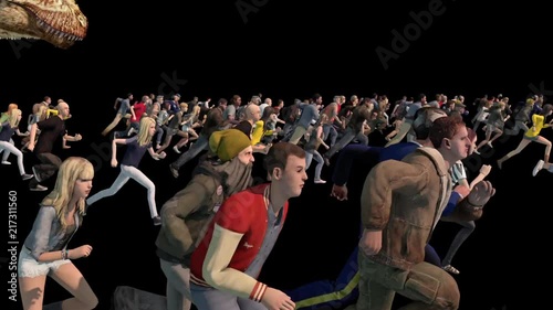 Dinosaur Roar People Run Away Terrified Side Alpha Matte 3D Rendering Animations