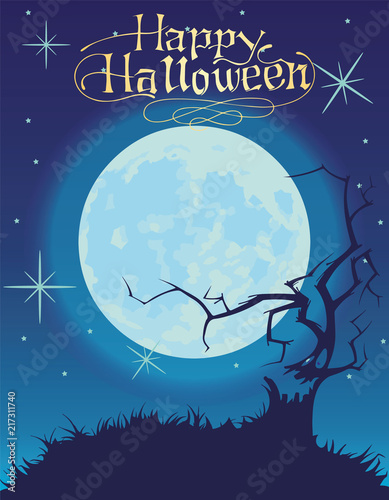 vector background with Halloween. The moon in the night starry sky