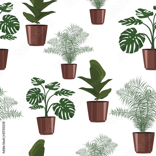 Pattern seamless a set plant in a flowerpot on a white background
