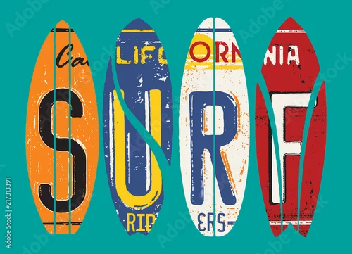 Obraz Basic CMYKCalifornia surf rider tablica rejestracyjna wektor grunge patchwork