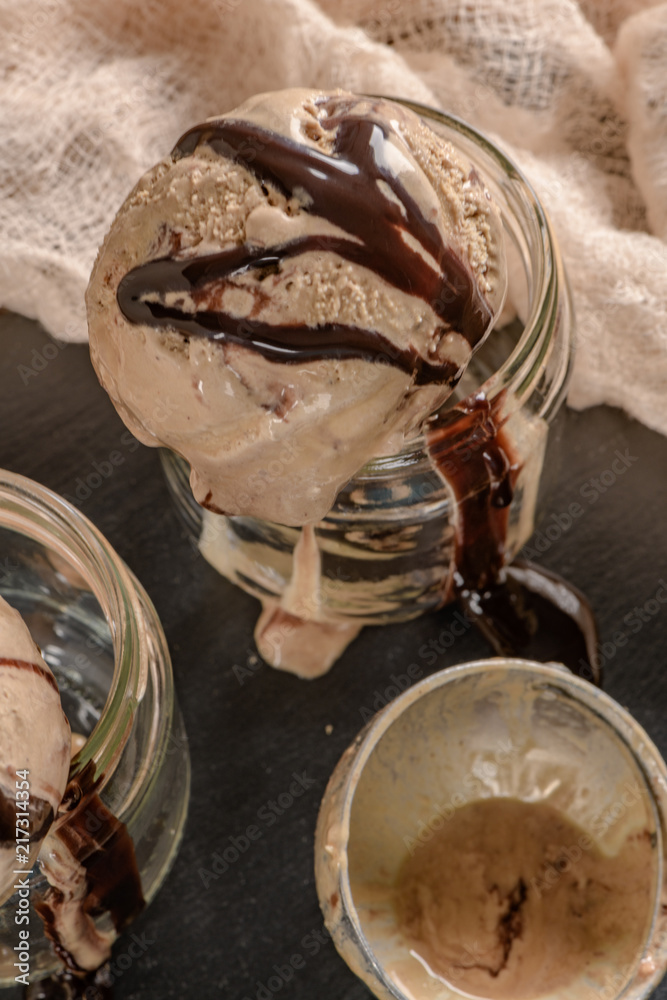 Fototapeta premium Chocolate ice cream in waffle cones