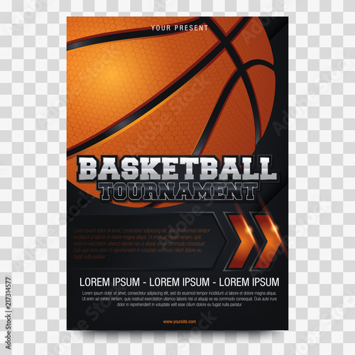 Basketball Poster with Basketball Ball. Basketball Playoff Advertising. Sport Event Announcement