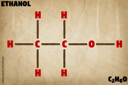Detailed infographic illustration of the molecule of Ethanol.