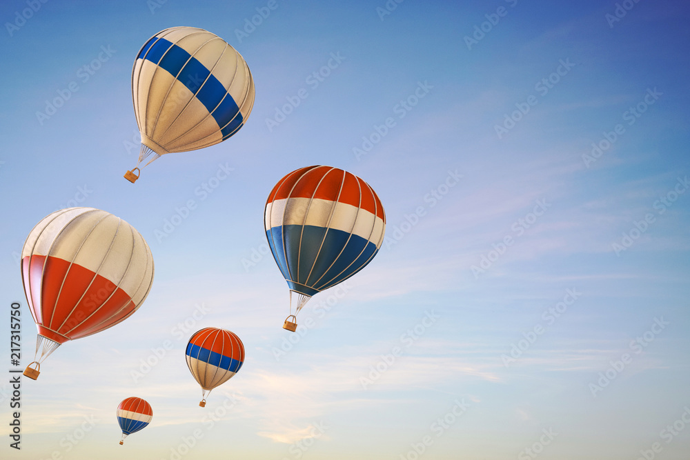 Fototapeta premium Balloon hot air colorful festival Ascending flying over in The Sky / 3d render