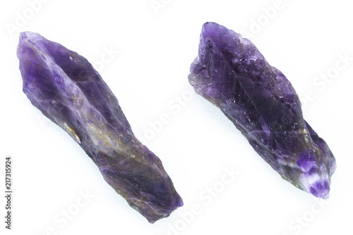 Two natural crystals of amethyst with no treatment on white background