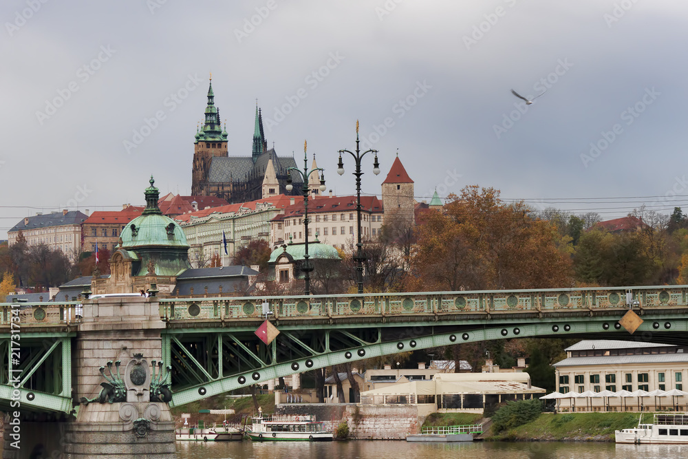 Chekhov bridge across the Vltava in Prague