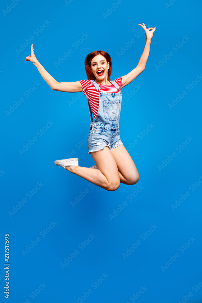 Vertical full size body length studio photo portrait of fun joy Vertical full size body length studio photo portrait of fun joy