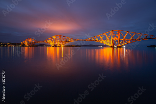 Evening view Forth Bridge, railway bridge over Firth of Forth near Queensferry in Scotland
