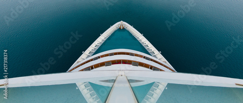 Cruise ship bow from above and symmetrical