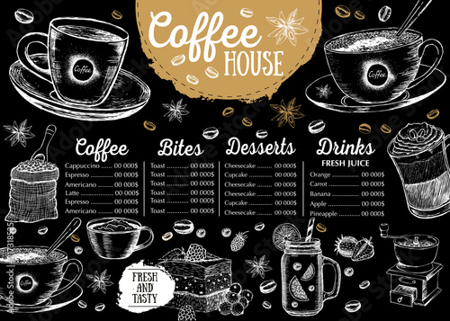 Coffee house menu. Restaurant cafe menu, template design. Food flyer.