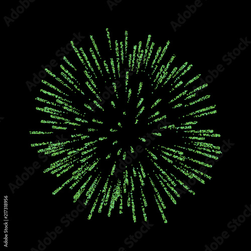 Firework isolated. Beautiful salute on black background. Bright firework decoration for Christmas card, Happy New Year celebration, anniversary, festival. Vector illustration