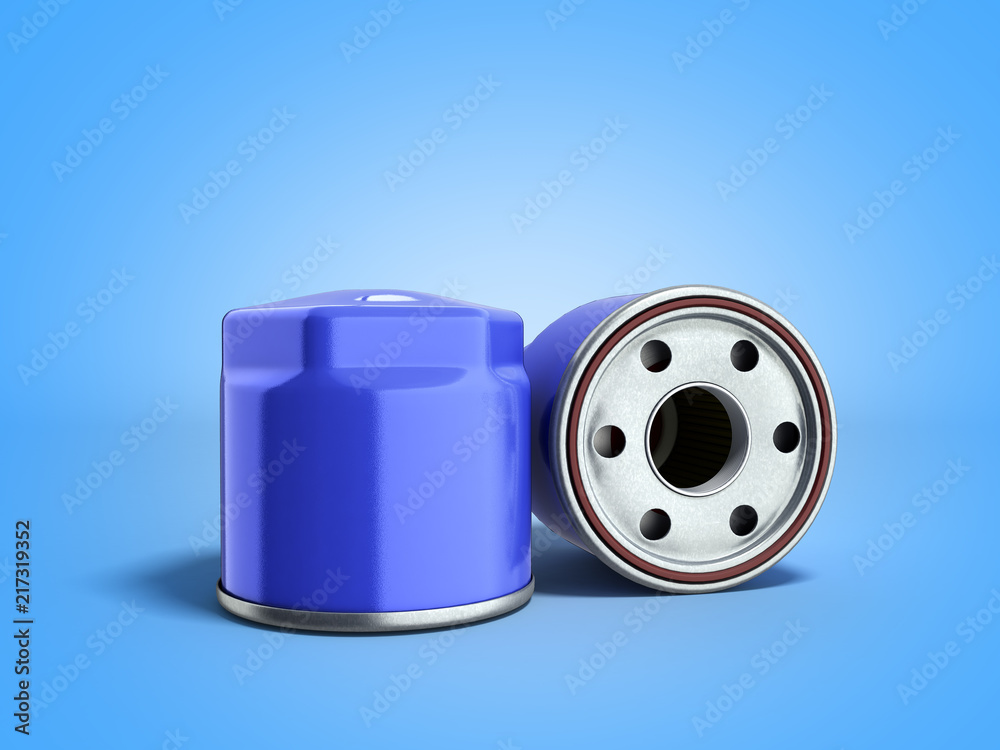 automobile oil filter 3d render on blue