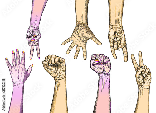 Man vs woman, confrontation and competition concept. Gender inequality. Fight against stereotypes. Ink art. Vector.