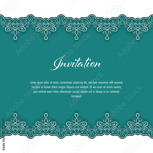 Vintage background with lace border for greeting card or wedding invitation. Vector Illustration