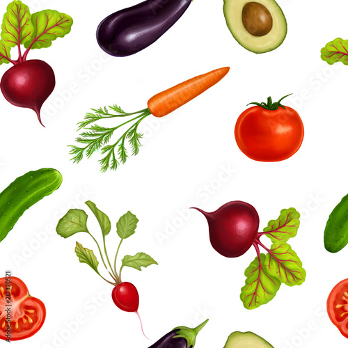 seamless pattern with realistic vegetables 