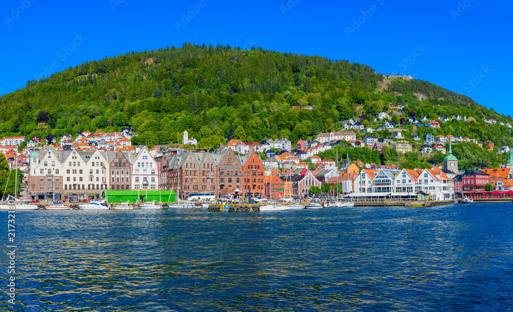 The urban landscape of the historic district of Bryggen.