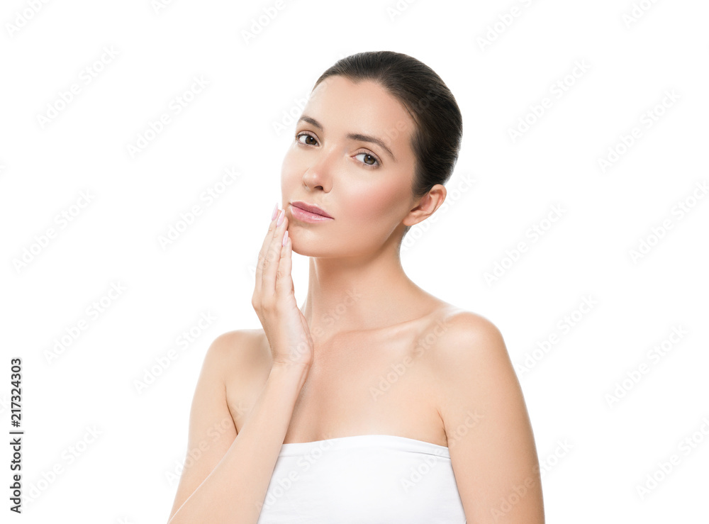 Beauty skin woman face healthy skin care female portrait of young model isolated on white Beauty skin woman face healthy skin care female portrait of young model isolated on white
