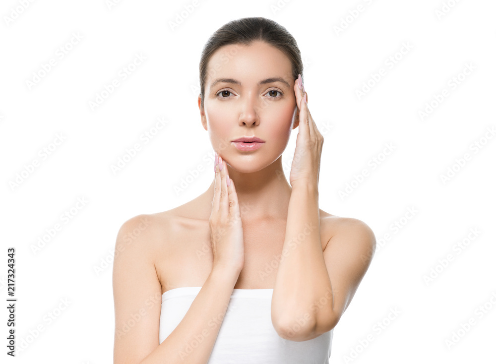 Beauty skin woman face healthy skin care female portrait of young model isolated on white Beauty skin woman face healthy skin care female portrait of young model isolated on white