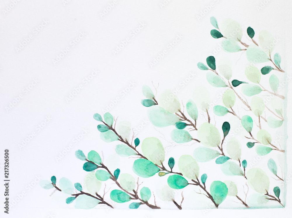 Branches and leaves painted in watercolor.