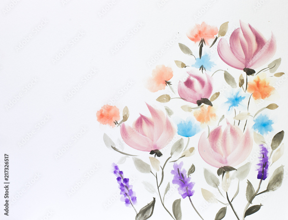 Flowers painted in watercolor.