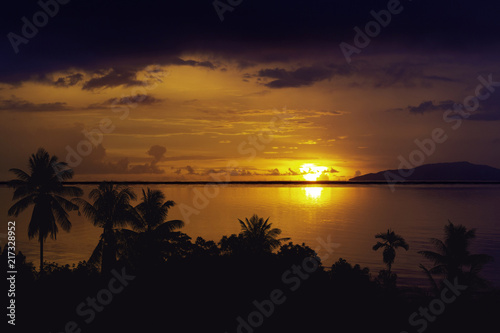 silhouette island and sea sunset summer nature background