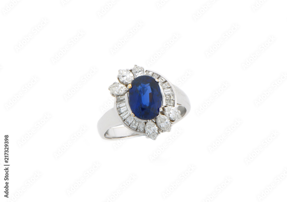 Jewelry ring with gem stone on white background