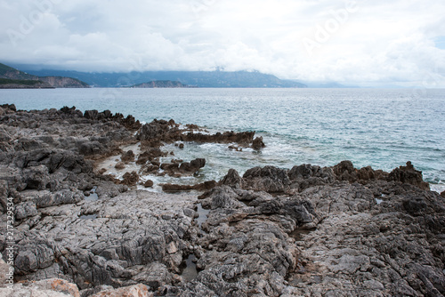 rocky beach of adriatic sea in Montenegro