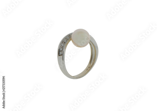 Jewelry ring and gem stone on white background