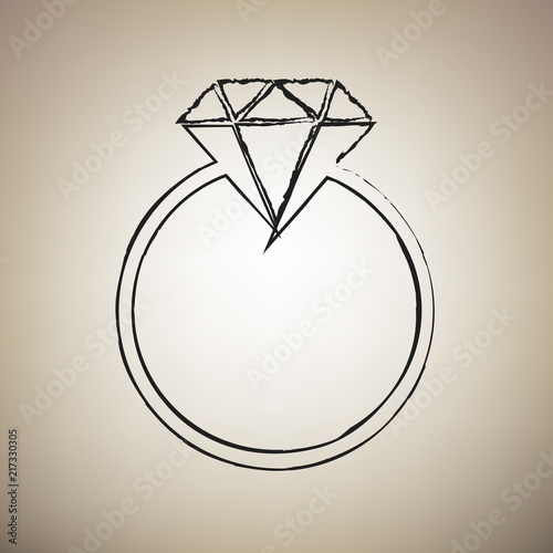 Diamond sign illustration. Vector. Brush drawed black icon at li