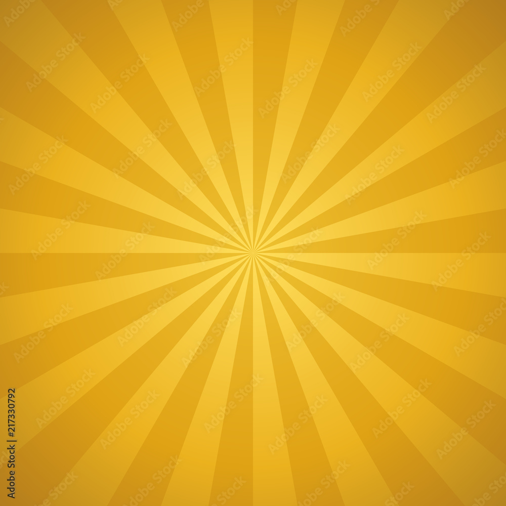 Vector golden sunburst background. Abstract background with rays.